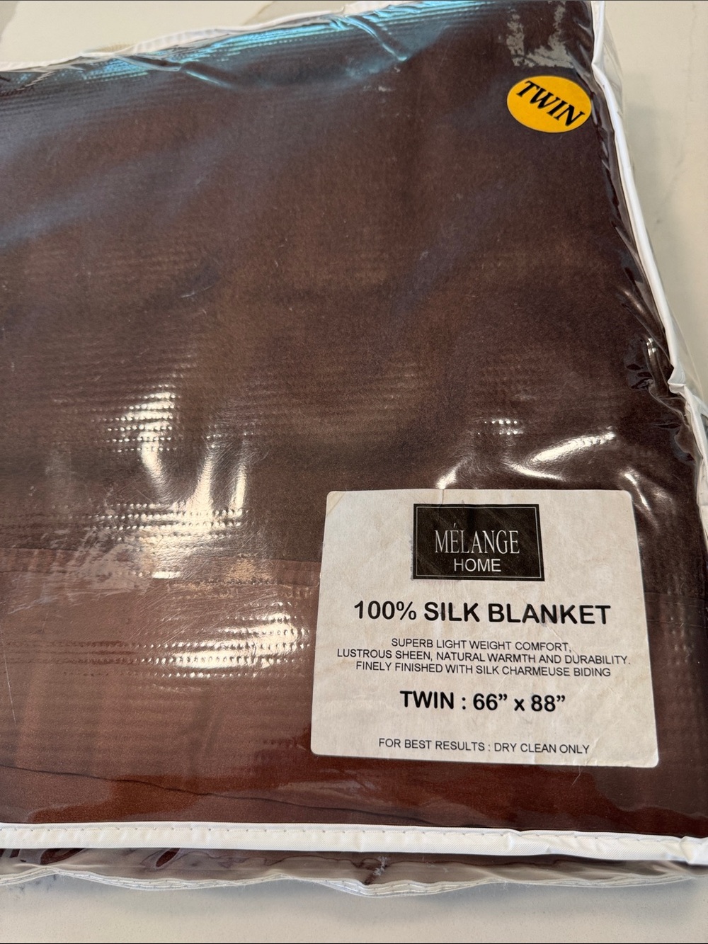 Melange 100% Silk Twin Blanket in Deep Brown New